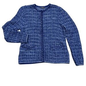 J.McLaughlin Merino Wool Blend Metallic Tweed Knit Cardigan Womens L Blue Silver